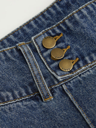 Washed Denim Low Rise Metal Detail Wide Leg Capri Jeans