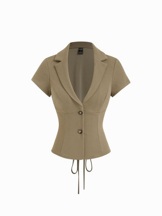 Notched Collar Lace Up Corset Blouse