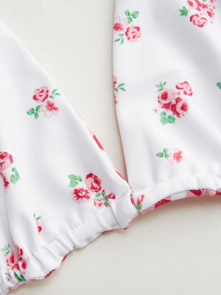 Reversible Floral & Gingham Halter Neckline Triangle Bikini Set With Cover Up Skirt