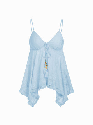 Jacquard Sweetheart Tie-front Hanky Hem Cami Top