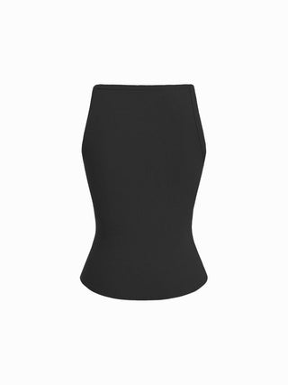 Cotton-blend High Stretch Boat Neck Ribbed Tank Top