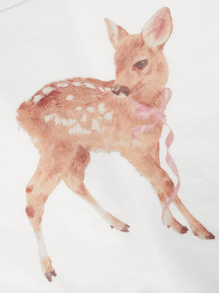 Cotton-blend Deer & Bowknot Graphic Asymmetrical Neck Tee