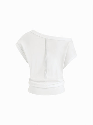 Cotton-blend Deer & Bowknot Graphic Asymmetrical Neck Tee