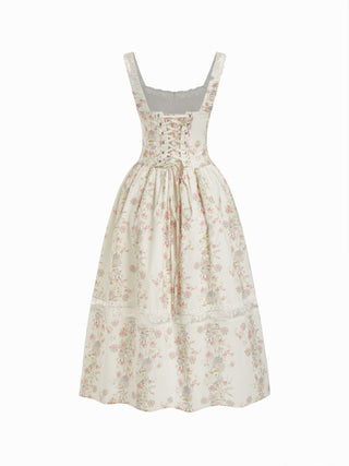 Cotton-blend Floral Sweetheart Lace Trim Milkmaid Mixi Dress