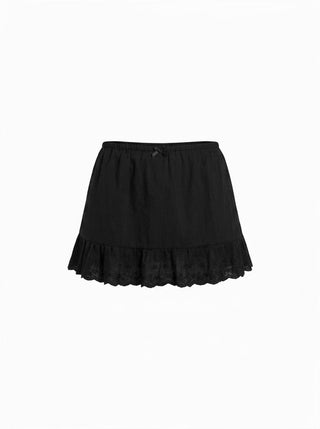 Cotton-blend Low Rise Textured Bowknot Ruffle Hem Mini Skirt