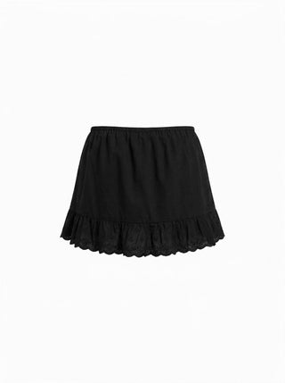 Cotton-blend Low Rise Textured Bowknot Ruffle Hem Mini Skirt