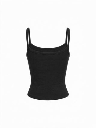 Cotton-blend Textured Scoop Neckline Lace Trim Bowknot Cami Top