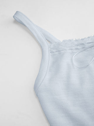 Cotton-blend Textured Scoop Neckline Lace Trim Bowknot Cami Top