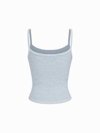 Cotton-blend Textured Scoop Neckline Lace Trim Bowknot Cami Top