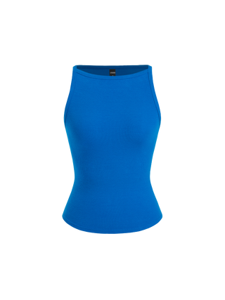 Cotton-blend High Stretch Boat Neck Ribbed Tank Top