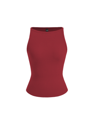 Cotton-blend High Stretch Boat Neck Ribbed Tank Top