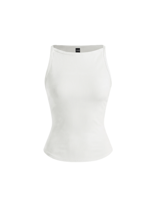 Cotton-blend High Stretch Boat Neck Ribbed Tank Top