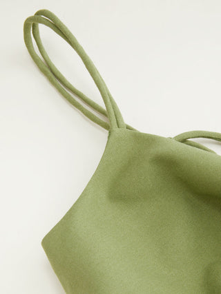 Linen-blend Square Neck Ruched Asymmetrical Braided Cami Blouse
