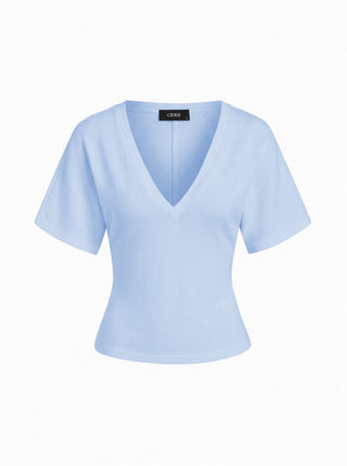 Cotton-blend High Stretch V-neck Short Sleeve Tee