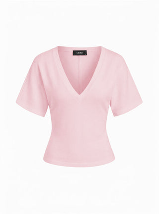 Cotton-blend High Stretch V-neck Short Sleeve Tee