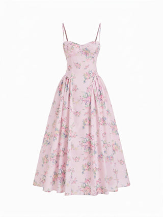 Textured Sculptural Floral Sweetheart Floral High Rise Flared Midi Dress