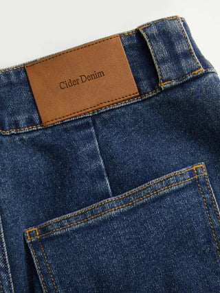 Stretch Denim High Rise Straight Leg Trousers With Metal Detail