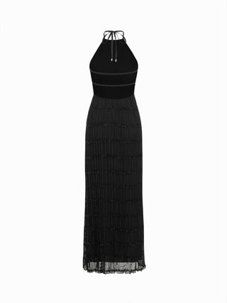 Chiffon Halter Neckline Sleeveless Ruched Straight Maxi Dress