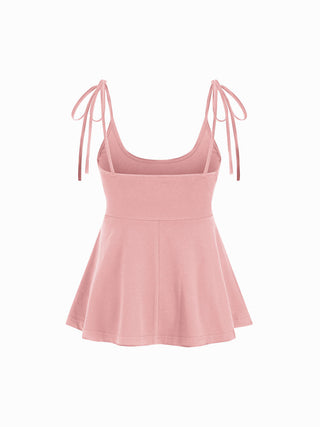 Cotton-blend Square Neck Babydoll Tie-Shoulder Flared Crop Top