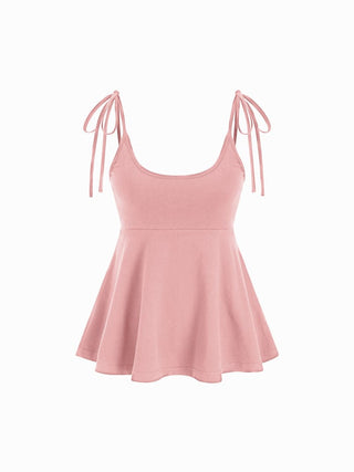 Cotton-blend Square Neck Babydoll Tie-Shoulder Flared Crop Top
