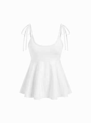 Cotton-blend Square Neck Babydoll Tie-Shoulder Flared Crop Top