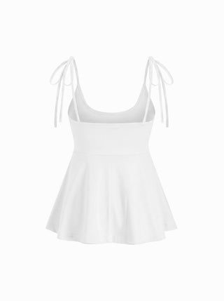 Cotton-blend Square Neck Babydoll Tie-Shoulder Flared Crop Top