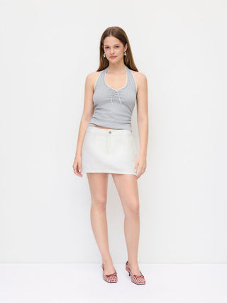 Denim Low Rise Washed Metal Detail A-line Mini Skort