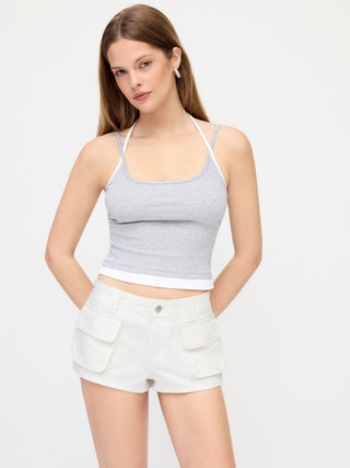 Denim Low Rise Washed Metal Detail Cargo Shorts