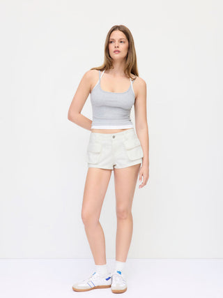 Denim Low Rise Washed Metal Detail Cargo Shorts