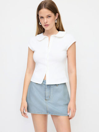 Denim Low Rise Washed Metal Detail A-line Mini Skort