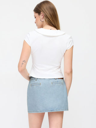 Denim Low Rise Washed Metal Detail A-line Mini Skort