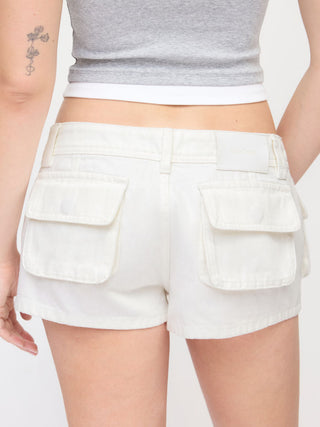 Denim Low Rise Washed Metal Detail Cargo Shorts