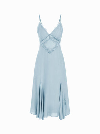 V-neck Lace Panel A-line Cami Midi Dress