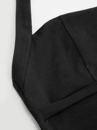 Cotton-blend Halter Neck Metal Detail Crop Tank Top