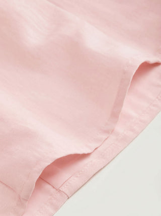 Linen-blend Stand Collar Short Sleeve Cut Out Contrasting Binding Blouse