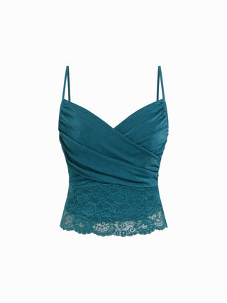 High Stretch Sweetheart Neck Ruched Lace Panel Cami Top