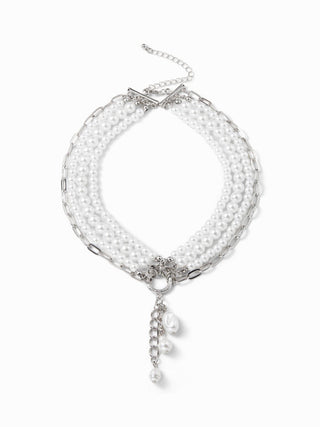 FAUX PEARL BEADED LAYERED NECKLACE