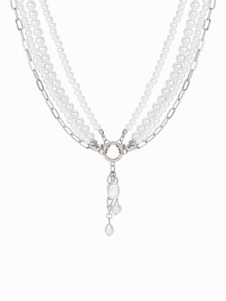 FAUX PEARL BEADED LAYERED NECKLACE