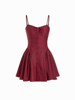 Sweetheart Neck Striped High Rise A-line Mini Dress