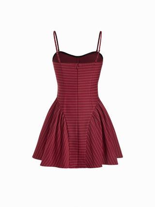 Sweetheart Neck Striped High Rise A-line Mini Dress