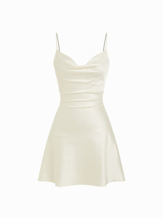 Sheer Boat Neck Cape Top & Satin High Rise Mini Dress Set