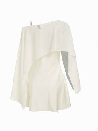 Sheer Boat Neck Cape Top & Satin High Rise Mini Dress Set