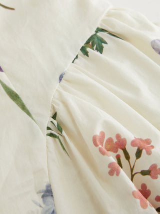 Cotton Floral Square Neck Cloak Sleeve Ruched Milkmaid Mini Dress