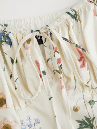 Cotton Floral Square Neck Cloak Sleeve Ruched Milkmaid Mini Dress