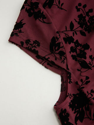 Floral Lace Round Neckline Bowknot Tie Front Top