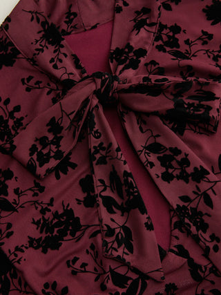 Floral Lace Round Neckline Bowknot Tie Front Top