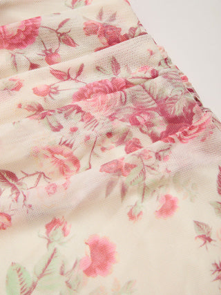 Mesh Sweetheart Neck Floral Ruched High Rise Maxi Dress