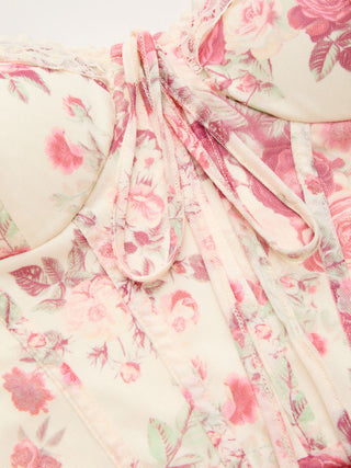 Mesh Sweetheart Neck Floral Ruched High Rise Maxi Dress