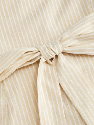 Cotton-blend Striped Puff Sleeve Twist Knotted A-line Mini Dress