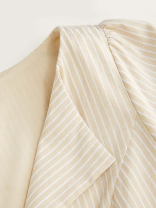 Cotton-blend Striped Puff Sleeve Twist Knotted A-line Mini Dress